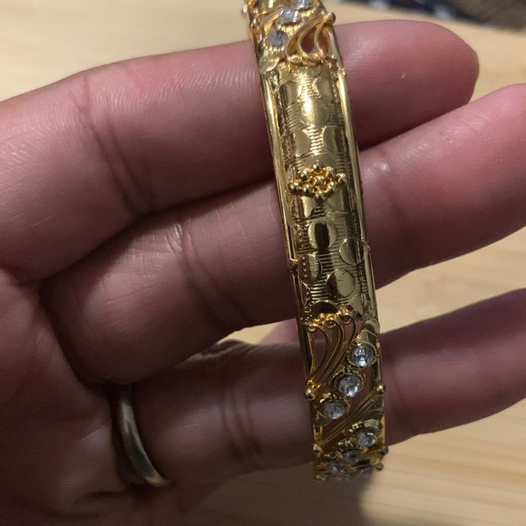 Gold Bangle with Rhinestones - Picture 3 of 4